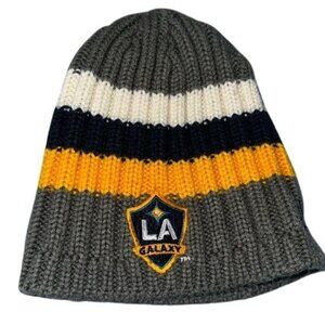 La Galaxy Adidas Striped Beanie Hat One Size Gray Yellow Navy